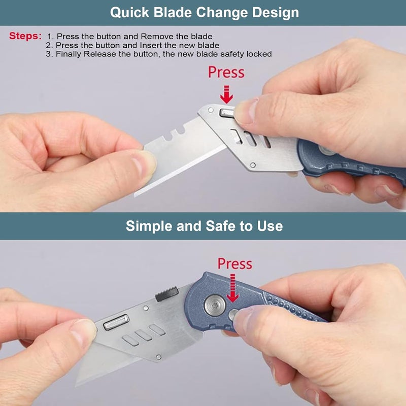 Vickay Folding Utility Knife, Box Cutter with Heavy Duty SK5 Quick Change Blades, Safety Axis Lock Design Razor Knife, Lightweight Aluminum Handle Belt Clip for Office Home Artcraft (Grey) - Image 4
